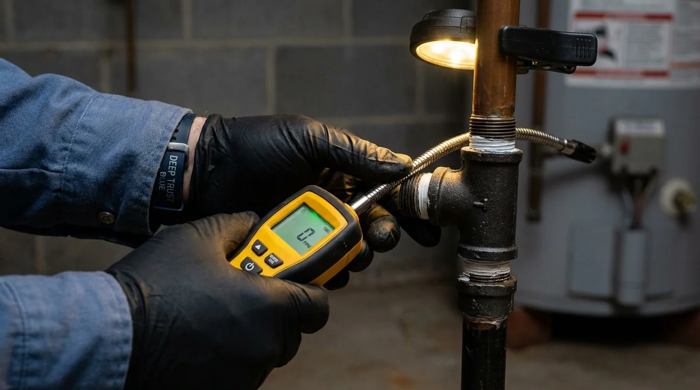 Gas leak detection with electronic sniffer by Johns Plumbing LLC in Commack