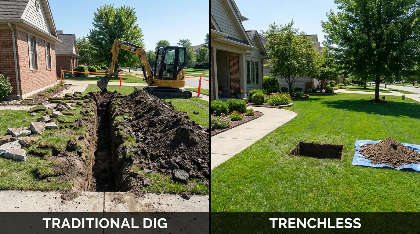 Trenchless sewer repair with minimal yard damage versus traditional excavation in Commack, NY
